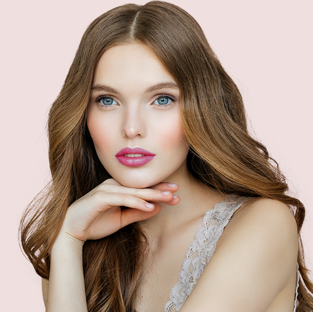 model wearing pink lipstick 