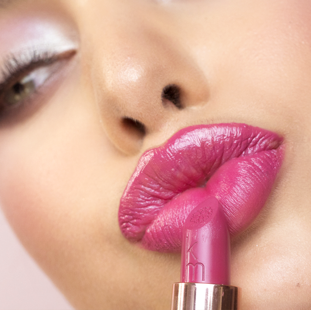 model wearing pink lipstick