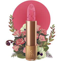 Lipstick with floral design and pink background