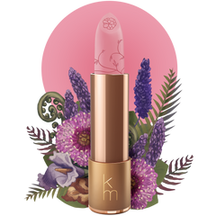 Lipstick with floral design and pink background