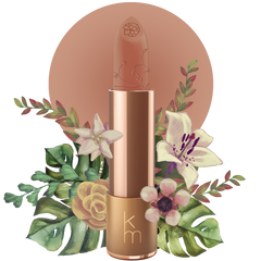nude  lipstick with floral and leaf design on a white background