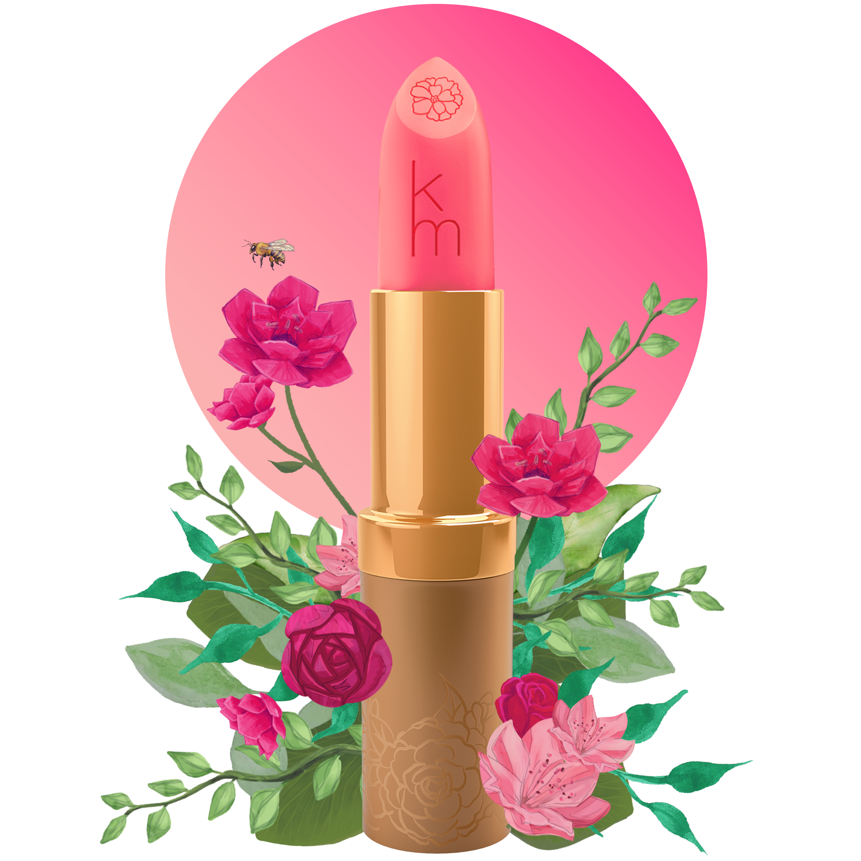 Lipstick with floral design and pink background